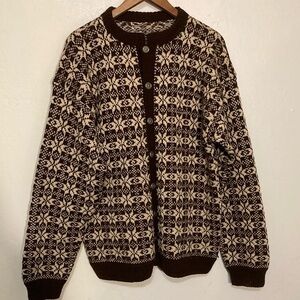 Norwegian 100% wool heavy weight knit vintage cardigan size L XL loomed